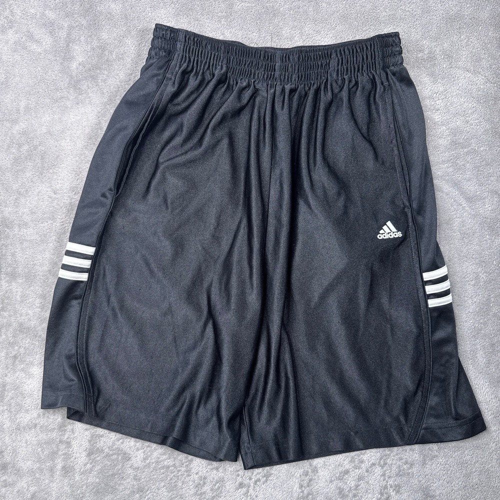 Adidas Basketball Shorts Mens Medium Black Silky Dazzle Shiny 3-Stripe Athletic